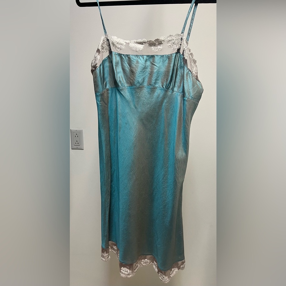 Satin Teal Chemise with Lace Accents
